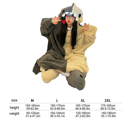 🦈 Shark Snuggie Hoodie – Soft flannel wearable blanket & cartoon shark onesie for kids & adults.