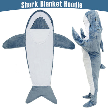 🦈 Shark Blanket Hoodie – Soft flannel wearable blanket for adults.